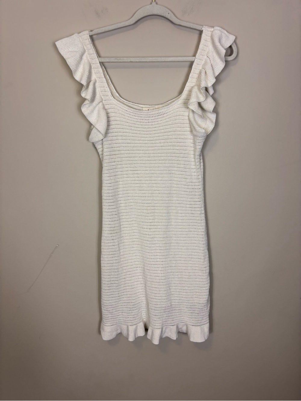 Anthropologie White Knit Dress with Ruffle Straps Women’s Small